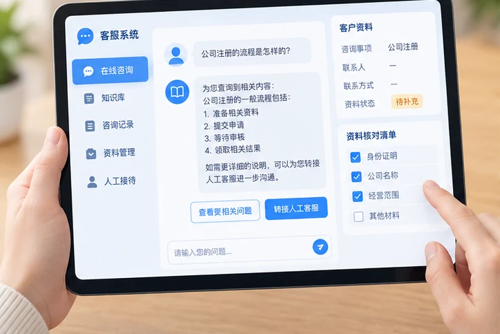 在线客服接待与咨询整理的服务场景示意