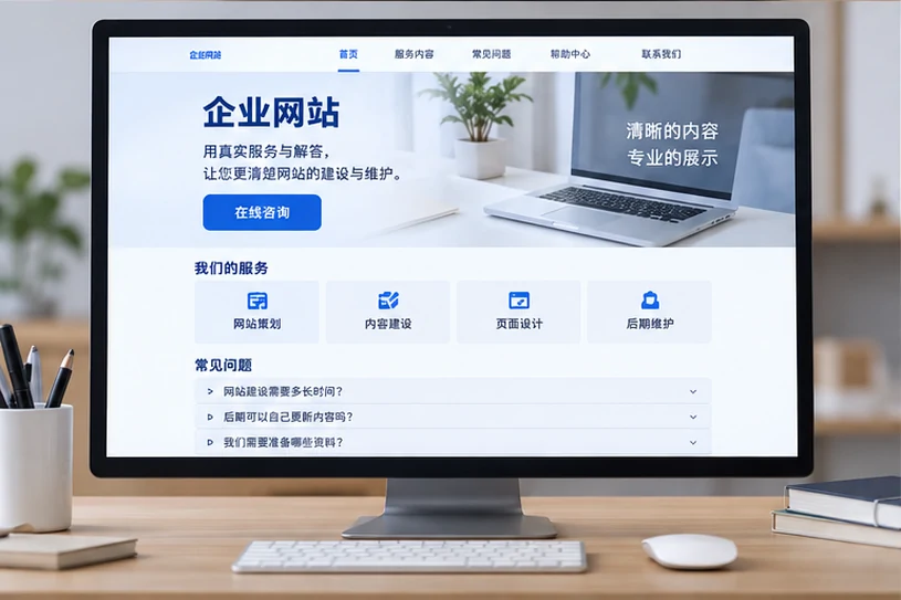企业网站展示业务与服务信息的场景示意