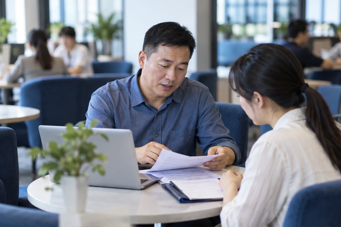 核对注册公司资料与办理事项的服务场景示意