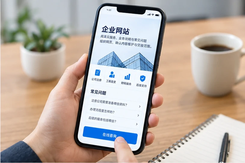 企业网站展示业务与服务信息的场景示意