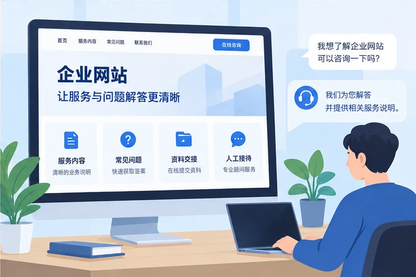 企业网站展示业务与服务信息的场景示意