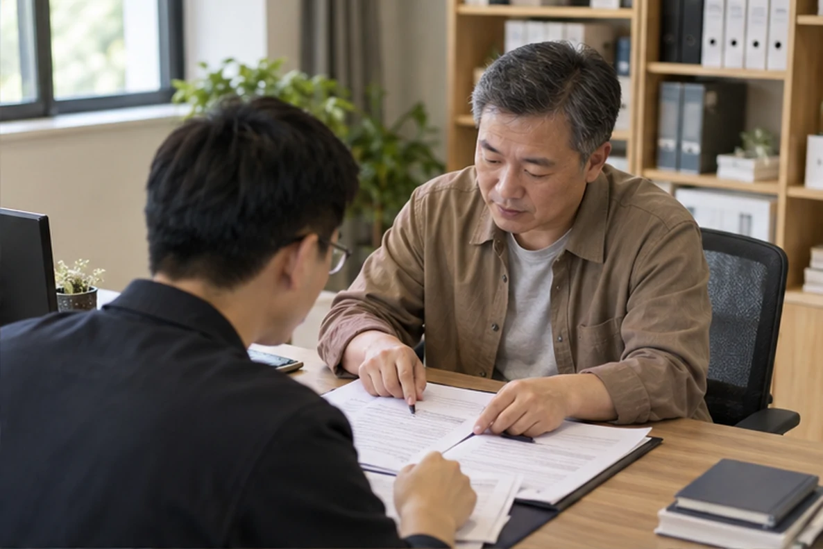 核对注册公司资料与办理事项的服务场景示意