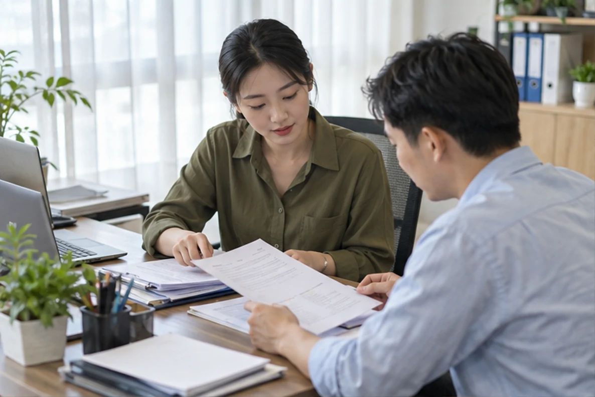 核对注册公司资料与办理事项的服务场景示意