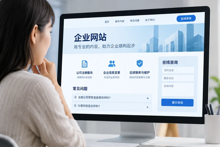 企业网站展示业务与服务信息的场景示意