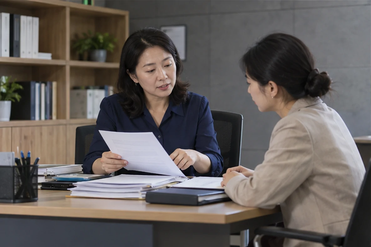 核对注册公司资料与办理事项的服务场景示意