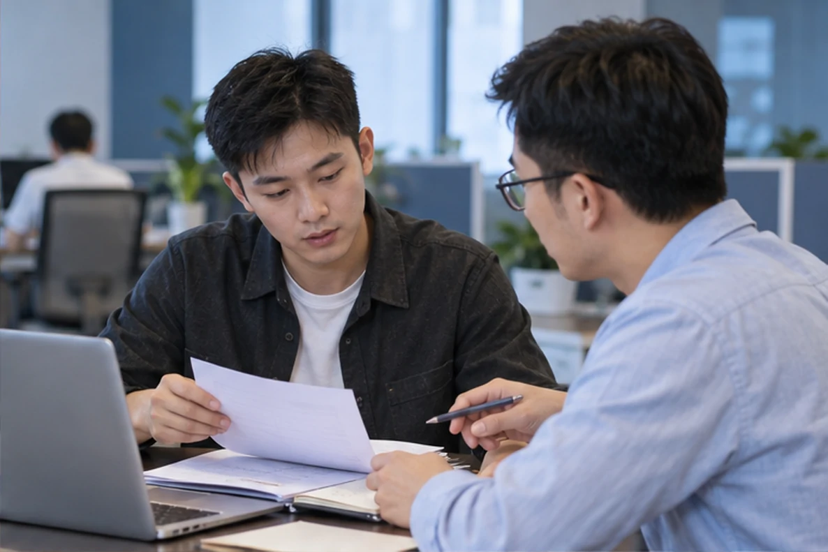 核对注册公司资料与办理事项的服务场景示意