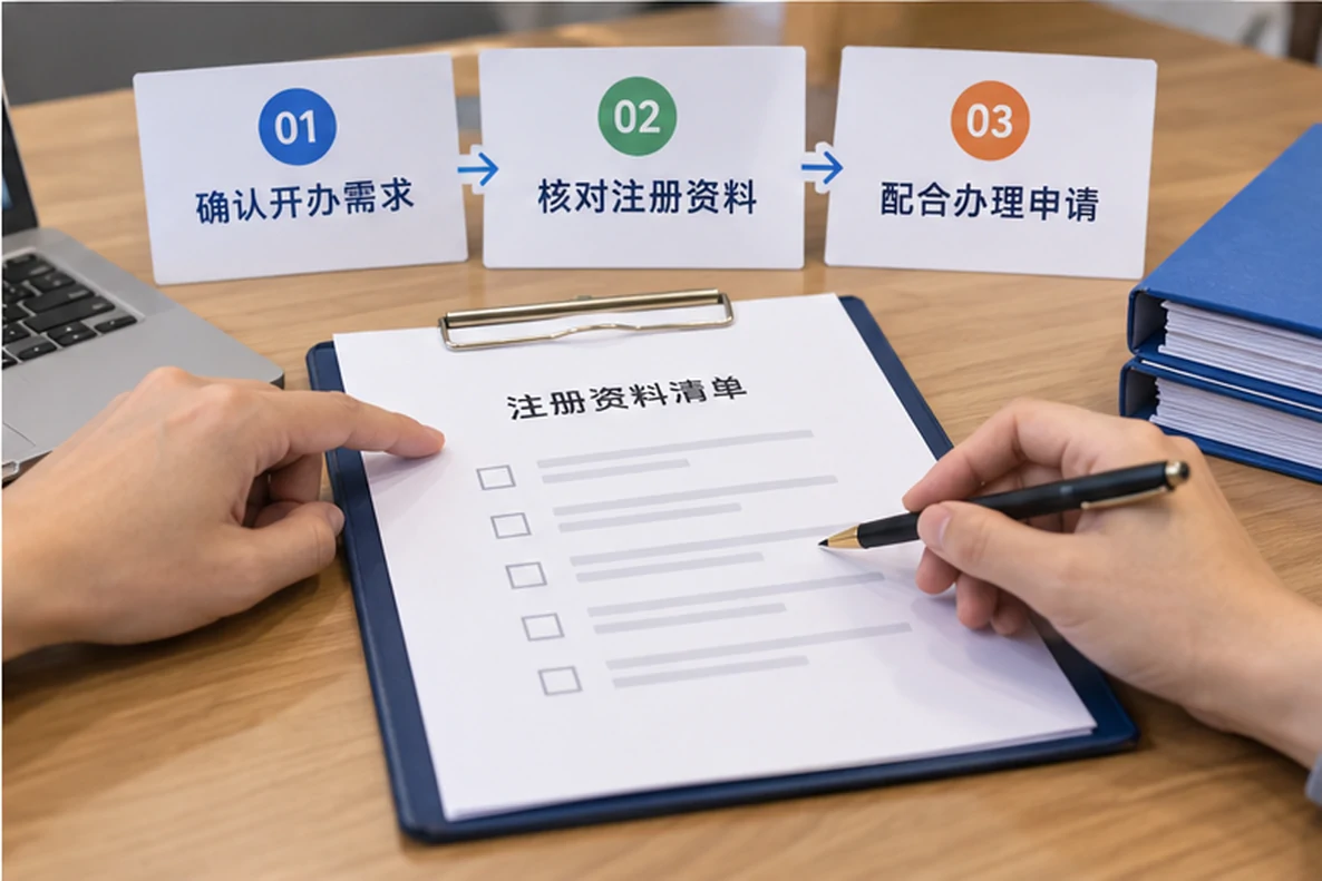 核对注册公司资料与办理事项的服务场景示意