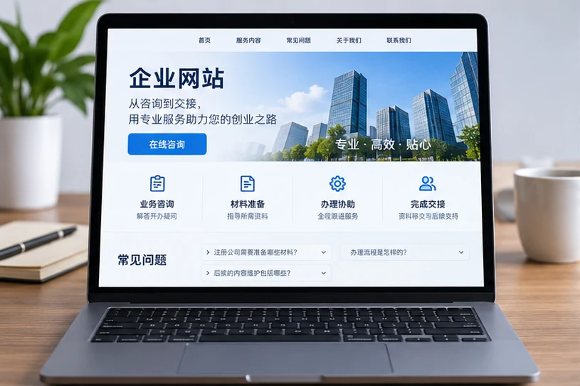 企业网站展示业务与服务信息的场景示意
