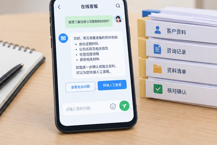 在线客服接待与咨询整理的服务场景示意