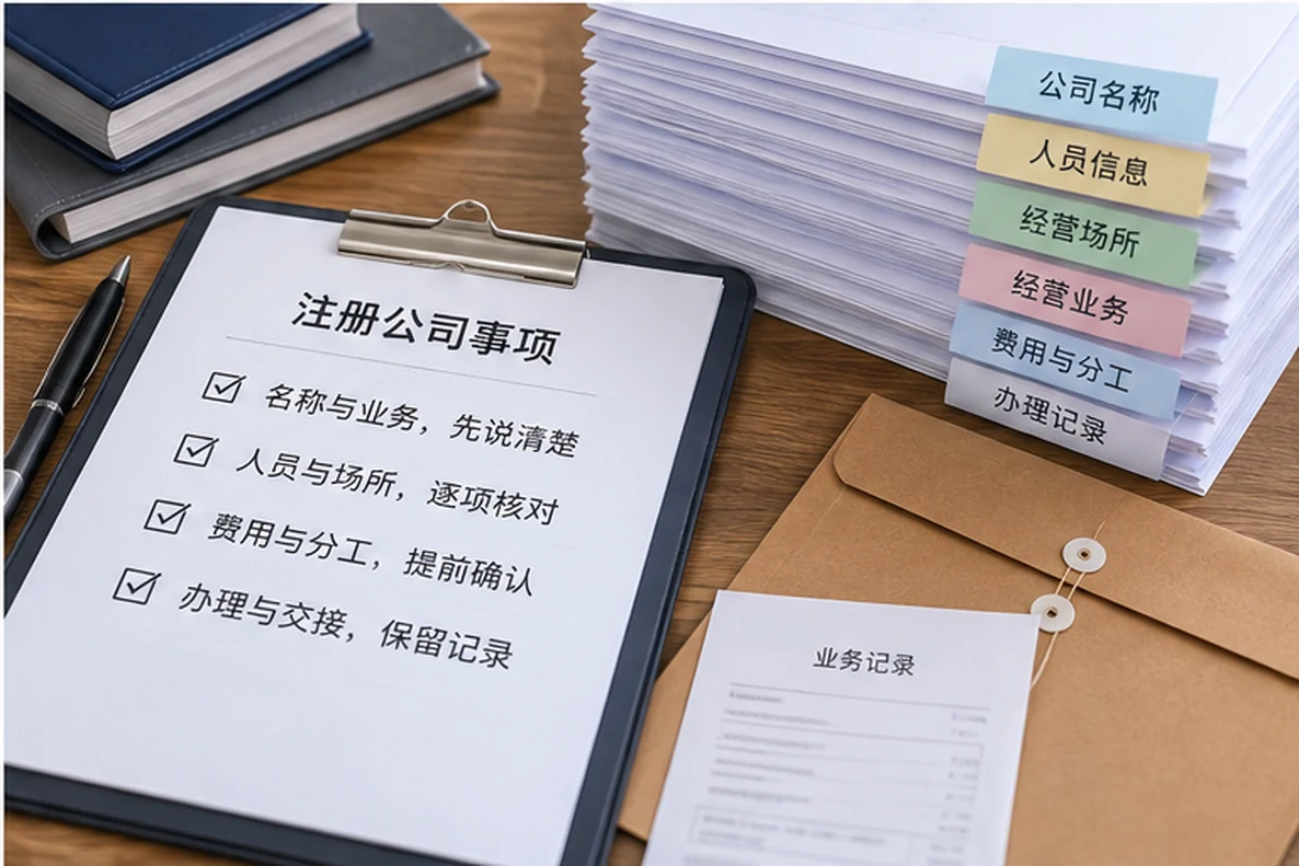 核对注册公司资料与办理事项的服务场景示意