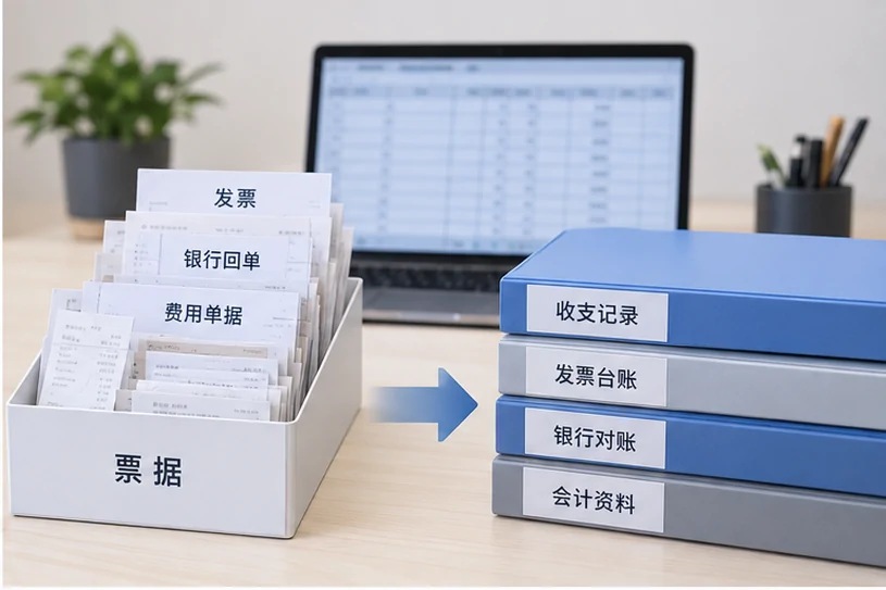 整理企业票据与日常账务资料的服务场景示意