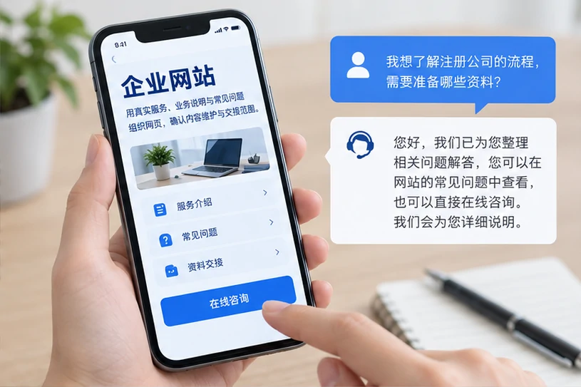 企业网站展示业务与服务信息的场景示意