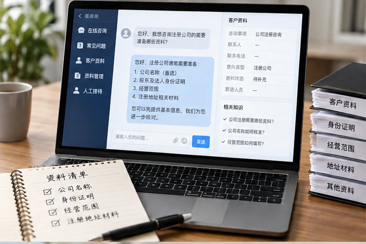 在线客服接待与咨询整理的服务场景示意