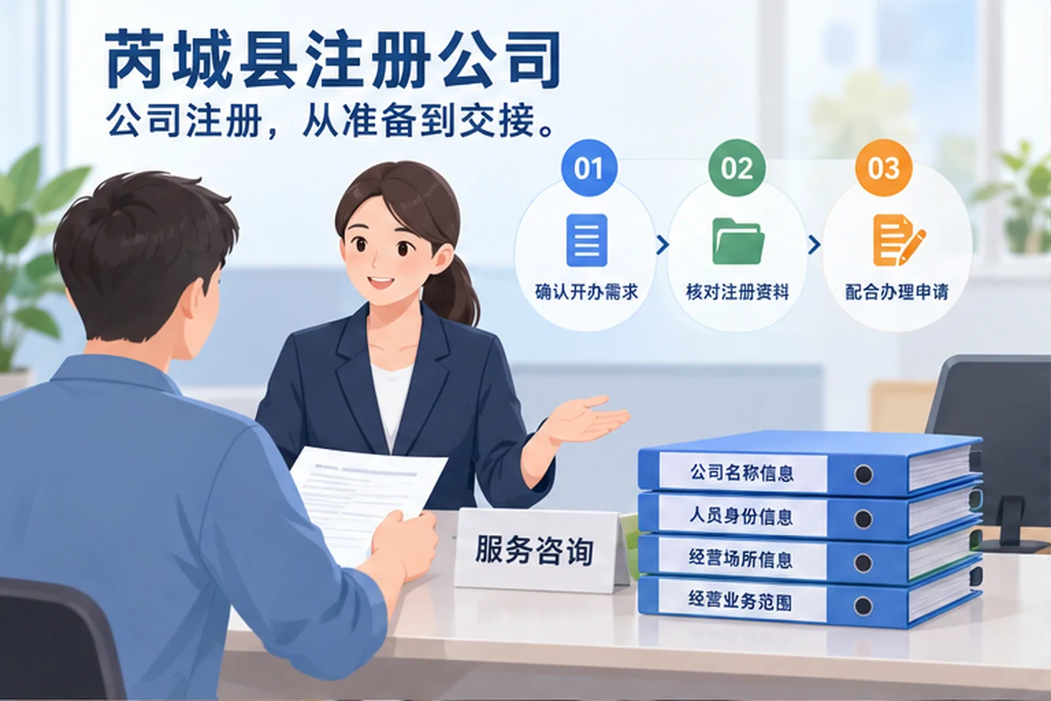 核对注册公司资料与办理事项的服务场景示意