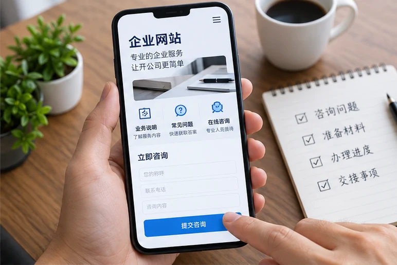 企业网站展示业务与服务信息的场景示意