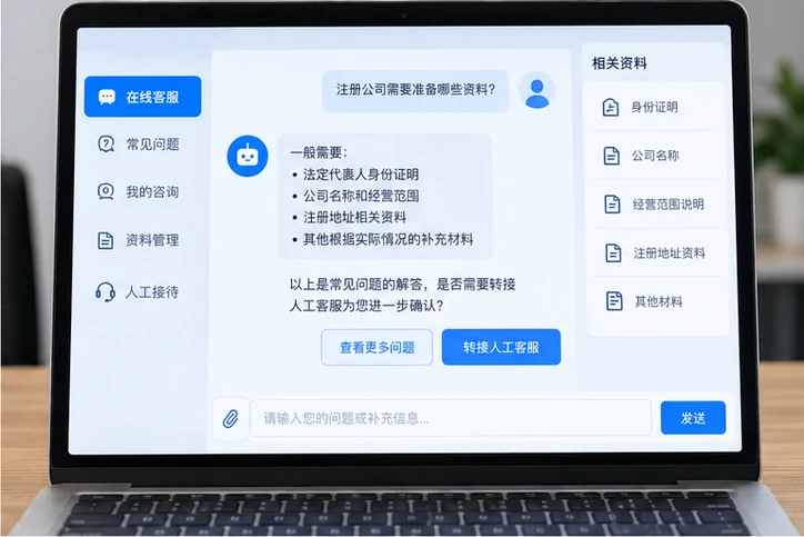 在线客服接待与咨询整理的服务场景示意