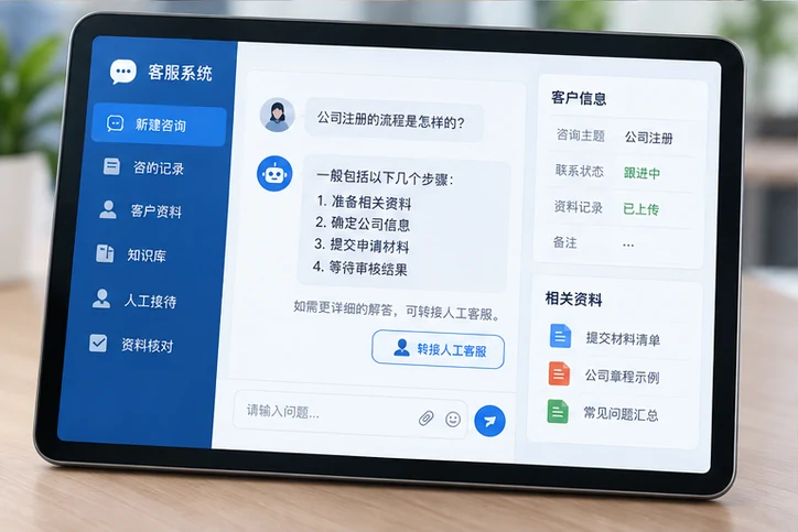 在线客服接待与咨询整理的服务场景示意