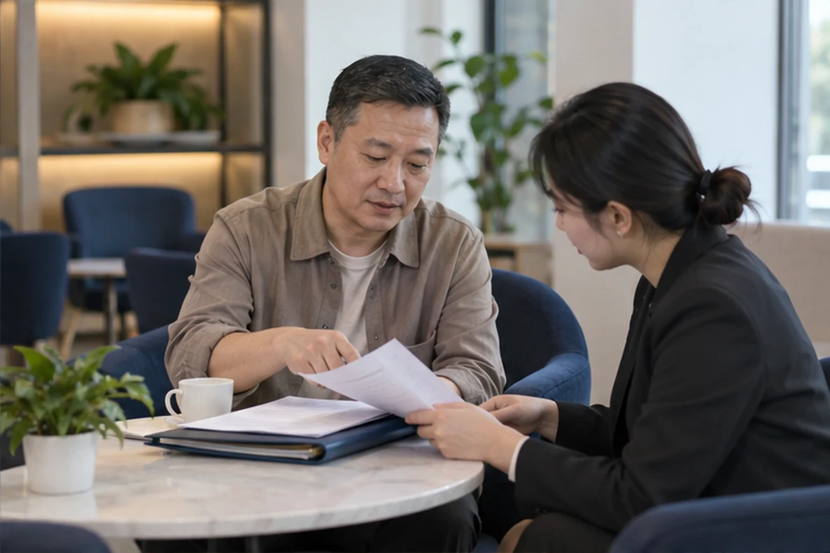 核对注册公司资料与办理事项的服务场景示意