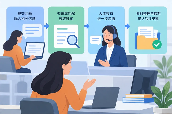 在线客服接待与咨询整理的服务场景示意