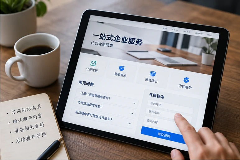 企业网站展示业务与服务信息的场景示意