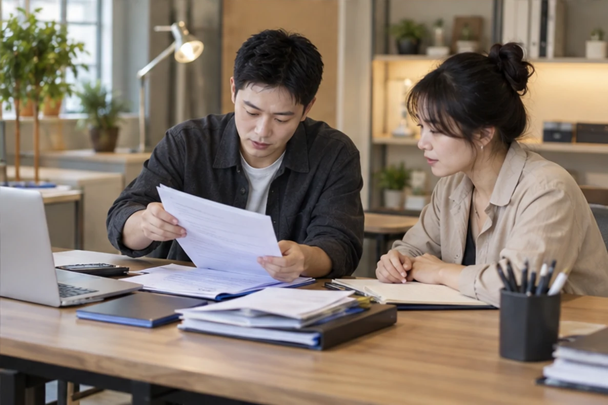 核对注册公司资料与办理事项的服务场景示意