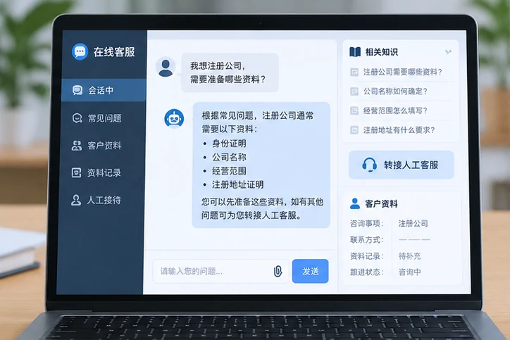 在线客服接待与咨询整理的服务场景示意