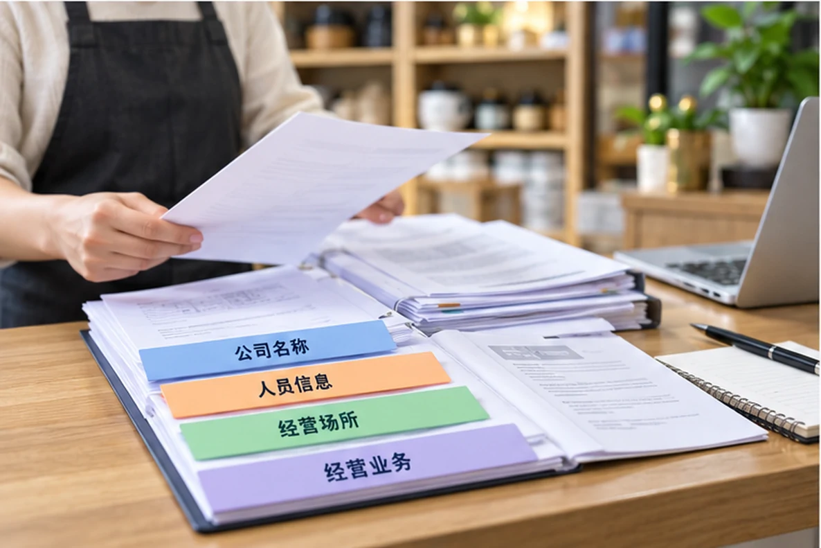 核对注册公司资料与办理事项的服务场景示意