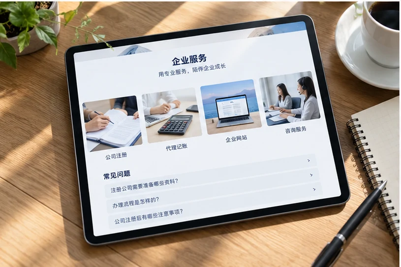 企业网站展示业务与服务信息的场景示意