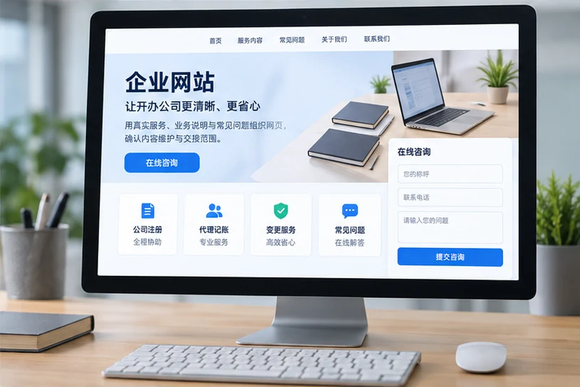 企业网站展示业务与服务信息的场景示意