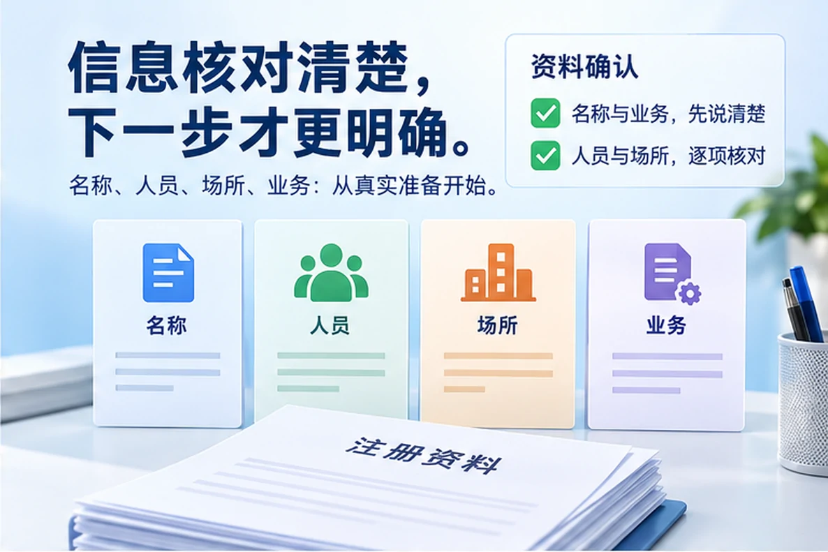 核对注册公司资料与办理事项的服务场景示意