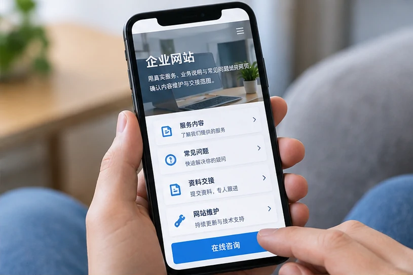 企业网站展示业务与服务信息的场景示意