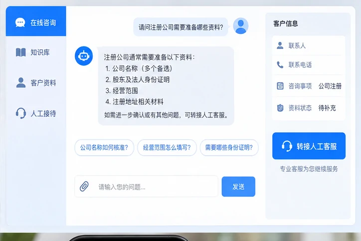在线客服接待与咨询整理的服务场景示意