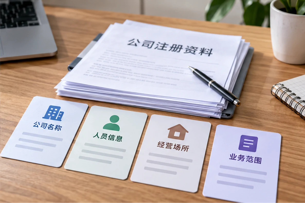 核对注册公司资料与办理事项的服务场景示意