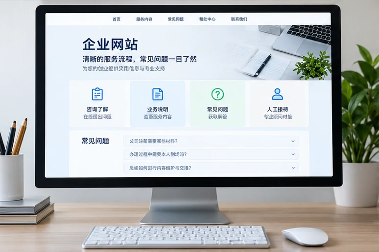 企业网站展示业务与服务信息的场景示意