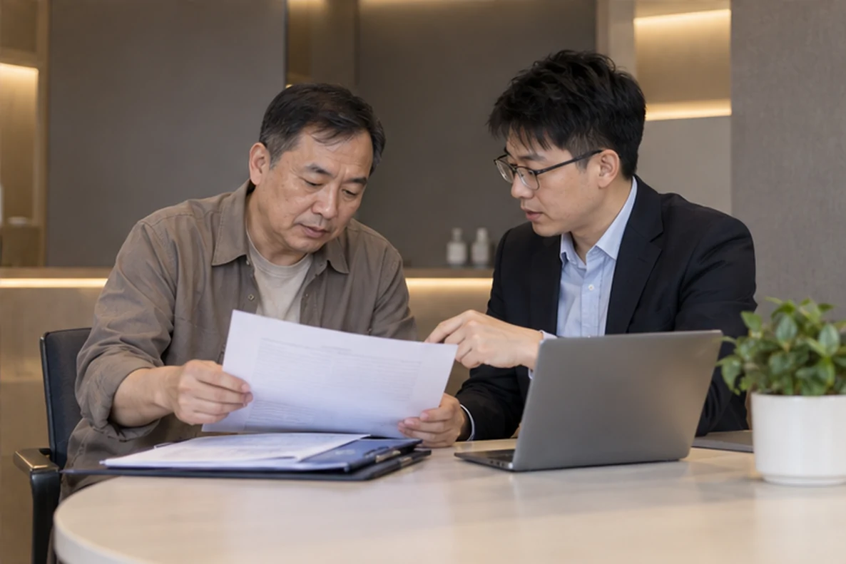 核对注册公司资料与办理事项的服务场景示意