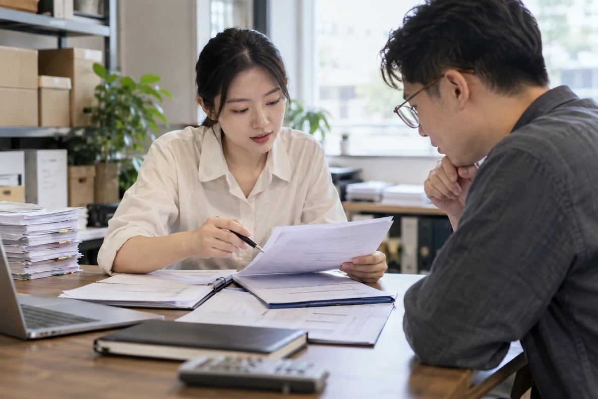 核对注册公司资料与办理事项的服务场景示意