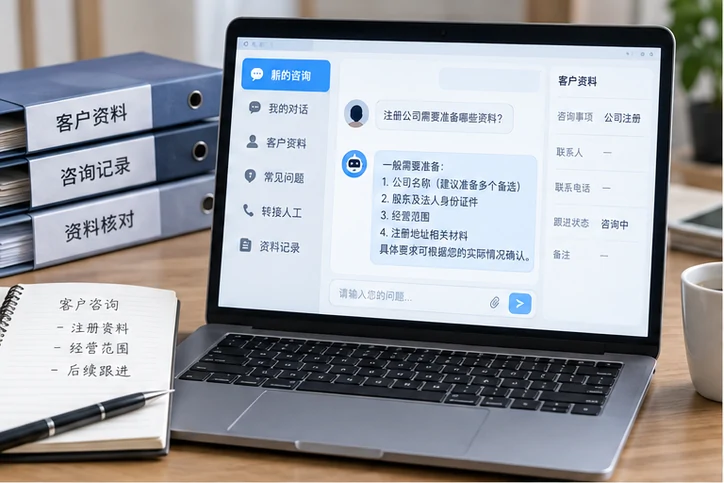 在线客服接待与咨询整理的服务场景示意
