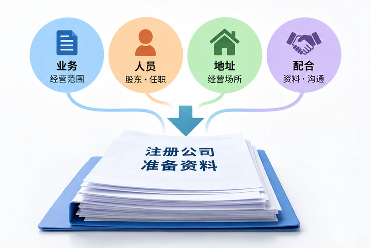 核对注册公司资料与办理事项的服务场景示意