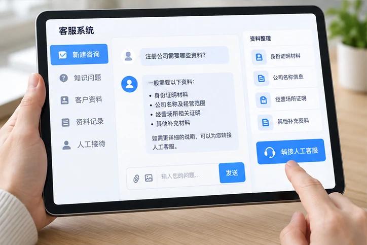 在线客服接待与咨询整理的服务场景示意