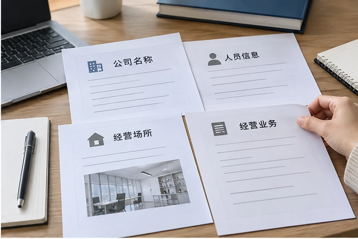 核对注册公司资料与办理事项的服务场景示意