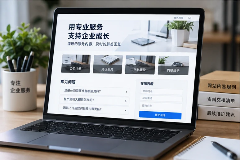 企业网站展示业务与服务信息的场景示意