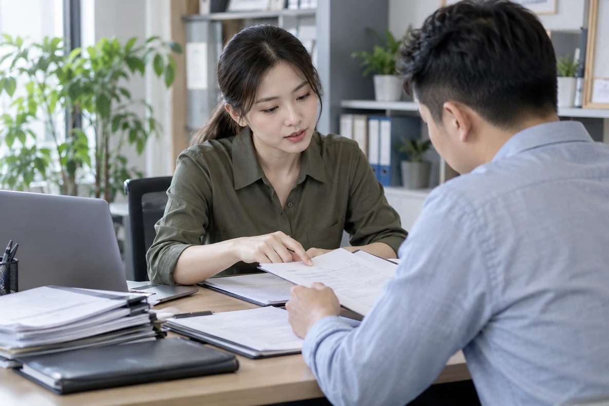 核对注册公司资料与办理事项的服务场景示意