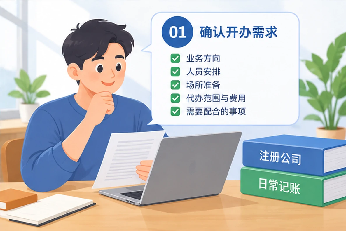 核对注册公司资料与办理事项的服务场景示意