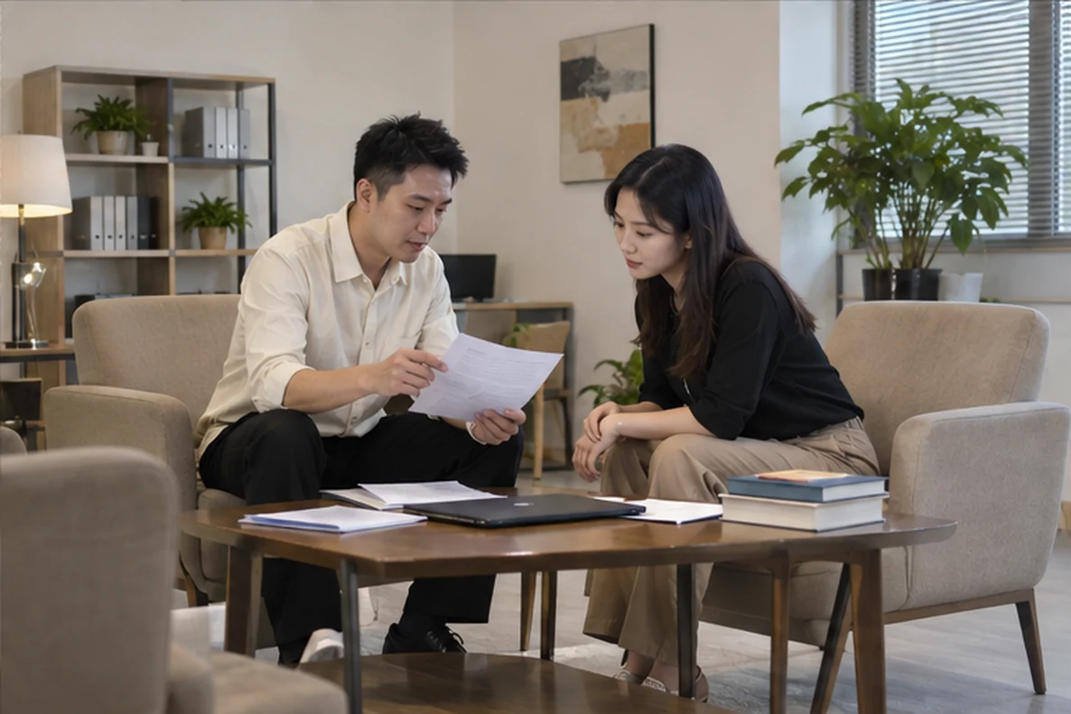 核对注册公司资料与办理事项的服务场景示意