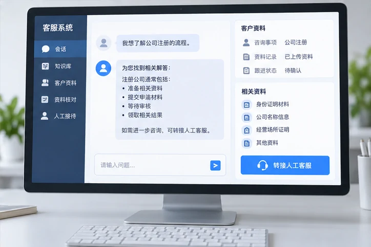 在线客服接待与咨询整理的服务场景示意