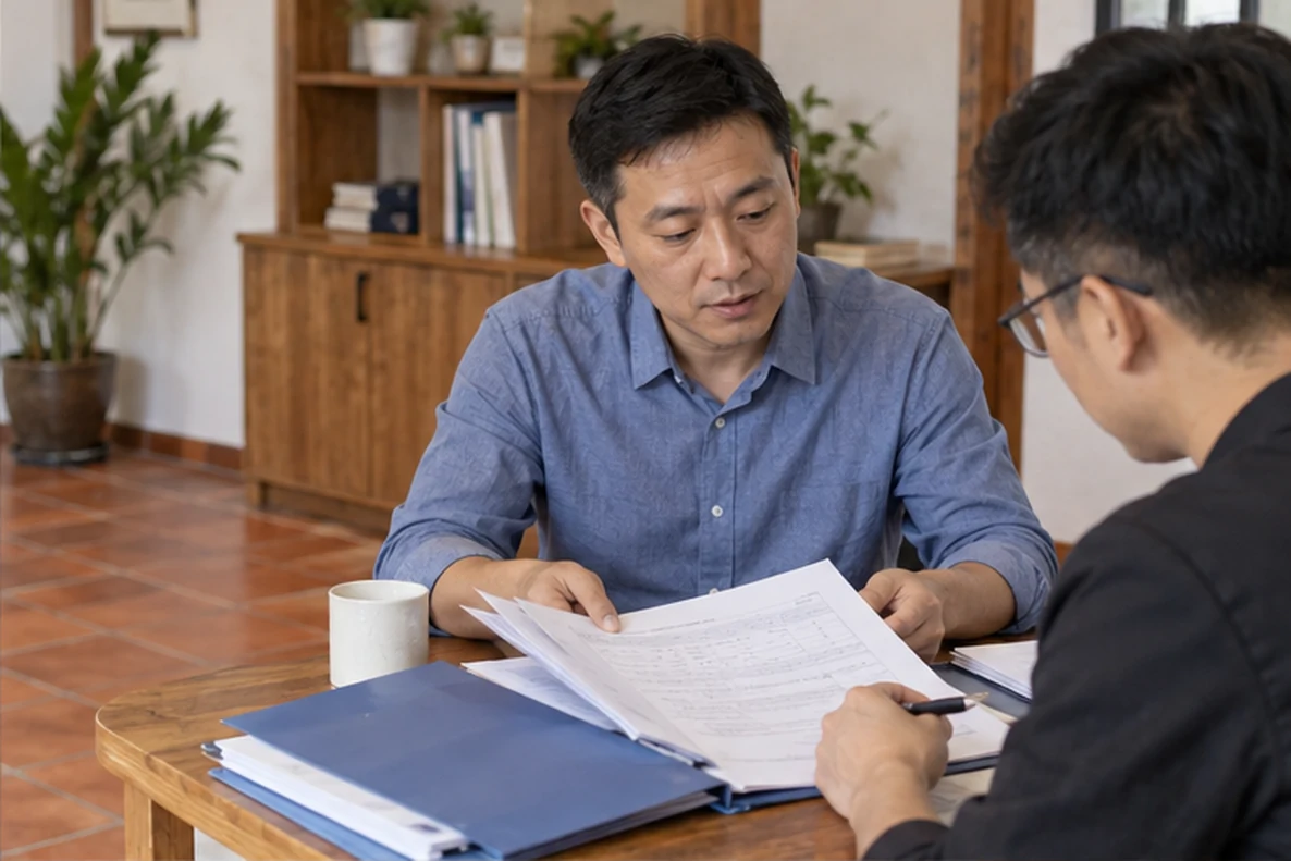 核对注册公司资料与办理事项的服务场景示意