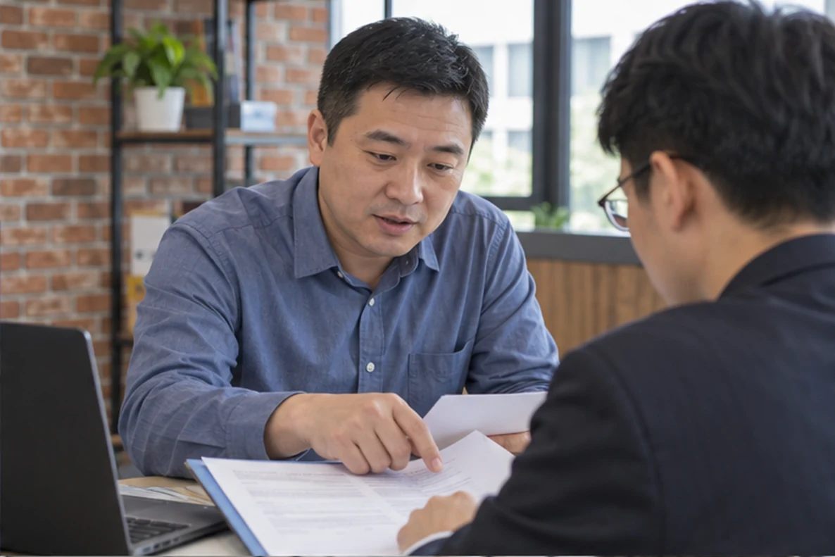 核对注册公司资料与办理事项的服务场景示意