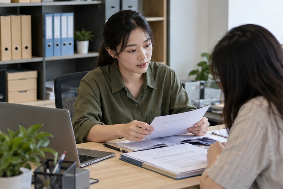 核对注册公司资料与办理事项的服务场景示意