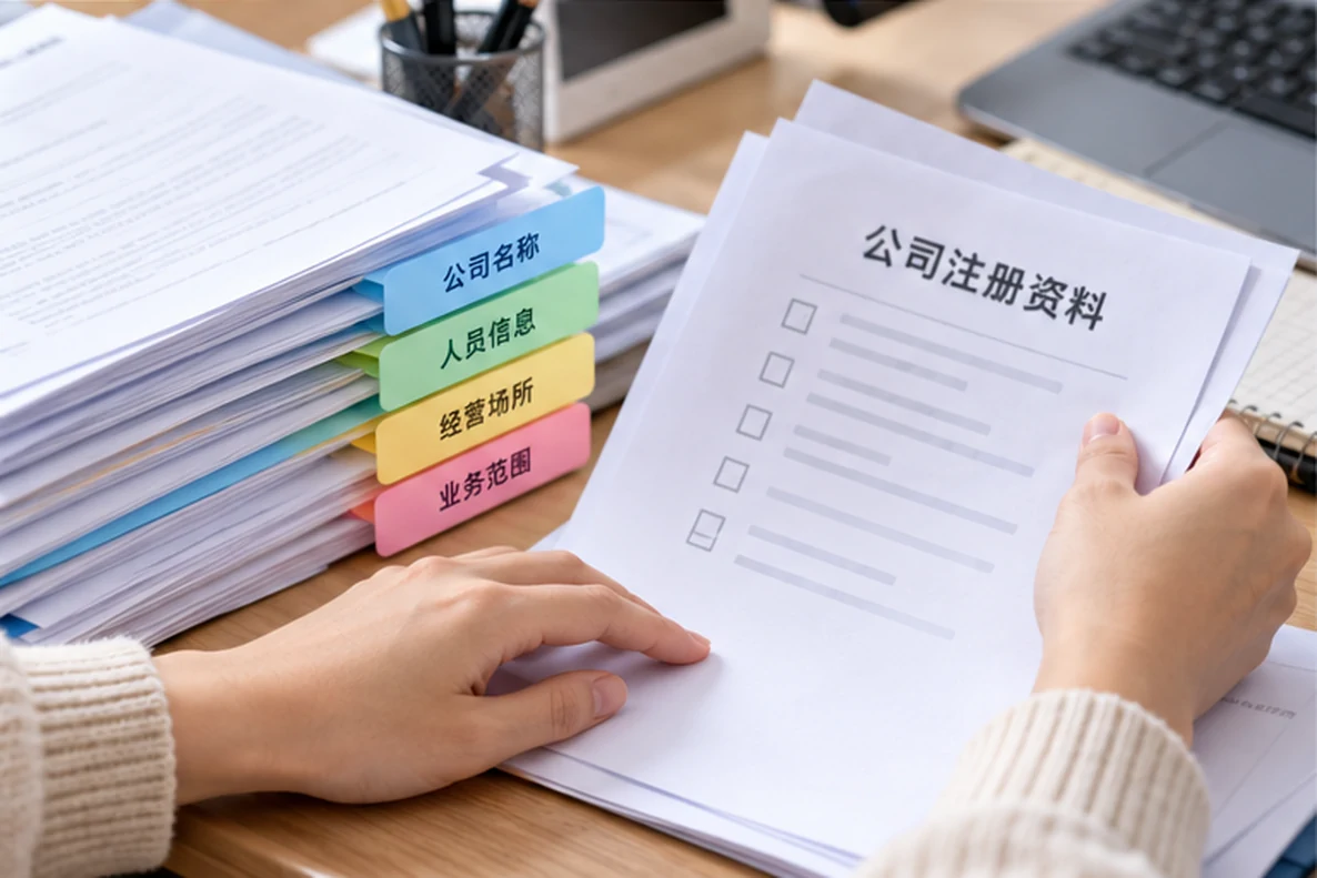 核对注册公司资料与办理事项的服务场景示意