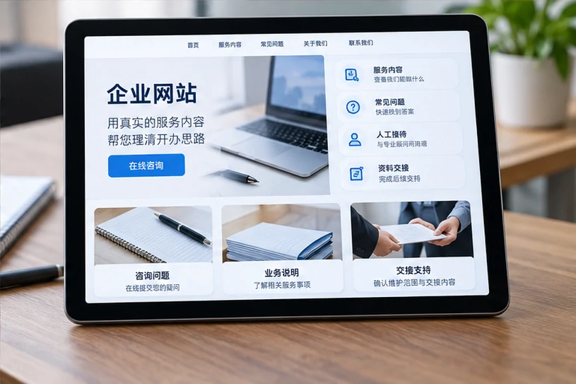企业网站展示业务与服务信息的场景示意